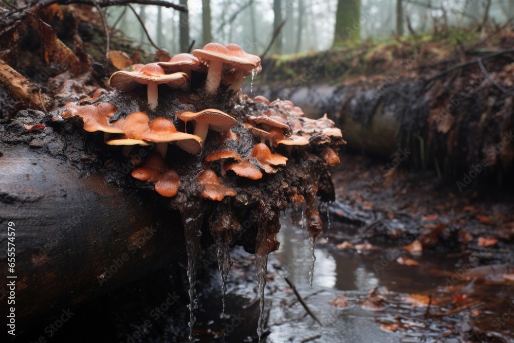 Fototapeta premium fungi consuming a decaying log