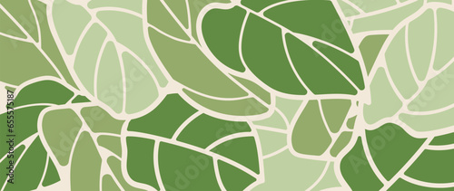 Abstract botanical art background vector. Natural hand drawn pattern design with leaves branch. Simple contemporary style illustrated Design for fabric, print, cover, banner, wallpaper. 