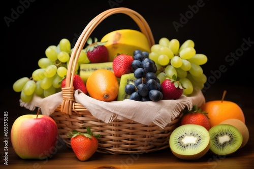 fresh fruits with a gratitude tag in a basket