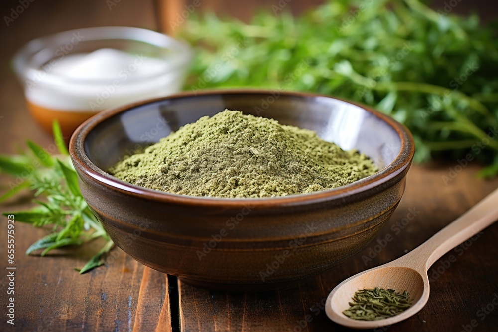a blend of sleep-promoting herbs in a bowl a blend of sleep-promoting herbs in a bowl