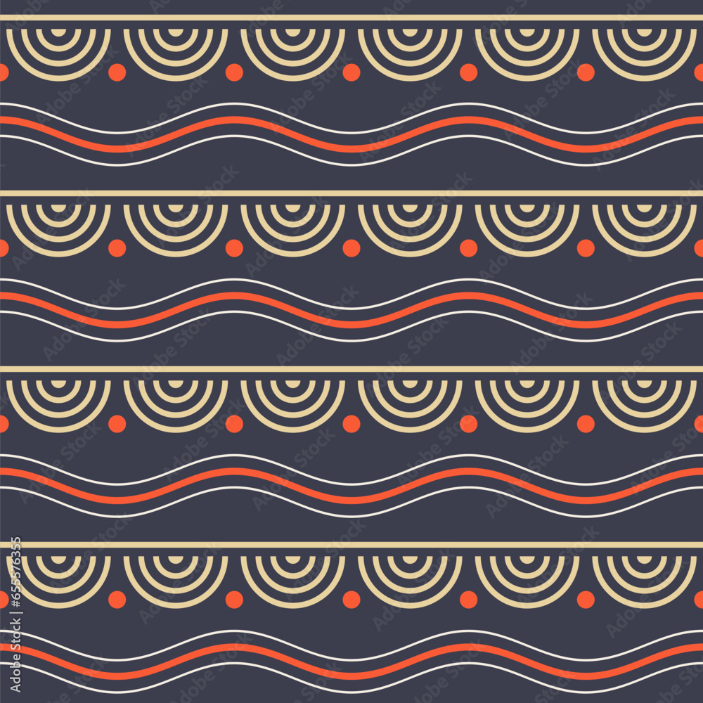 Abstract seamless half circles, dots, lines vector pattern. Tribal seamless ornament. Minimalistic seamless pattern. Vector color background. Abstract seamless half circles, dots, lines vector pattern. Tribal seamless ornament. Minimalistic seamless pattern. Vector color background.