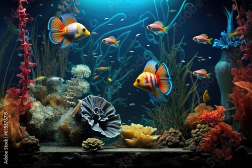 new fish in a decorated aquarium