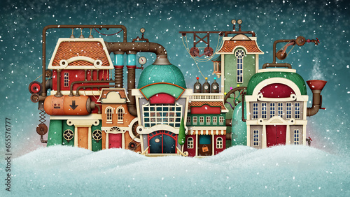 Winter illustration for a greeting card or poster with Holiday Factory.  photo
