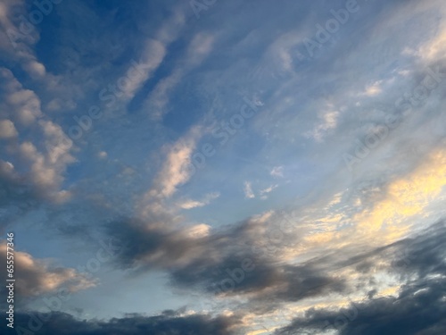 Sky with clouds, evening vivid heavens background