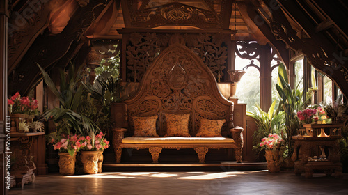 Javanese Wedding with Traditional Wood Carving, Batik Cloth Accents, Candle Light
