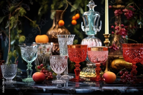 ornate glassware arranged on a christmas table