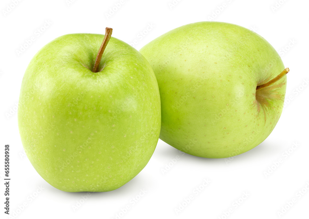 two green apples isolated on white background. clipping path two green apples isolated on white background. clipping path