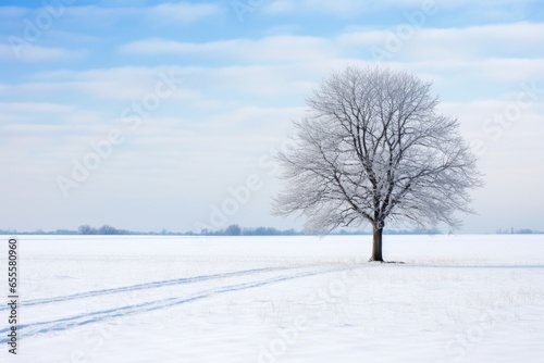 a lonesome tree in a calm snowy field