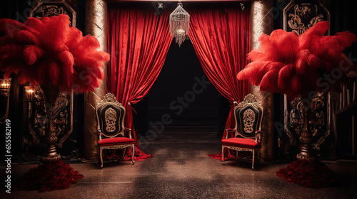 Hollywood Inspiration, Glamorous Photo Booth with Sequin Backdrop, Red Carpet, Velvet Laces