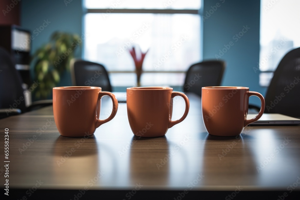 three coffee cups on a desk symbolizing a mentorship meeting three coffee cups on a desk symbolizing a mentorship meeting