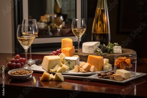 cheese platter with framed photo of engagement rings in the backdrop