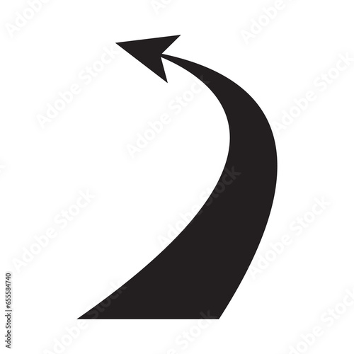 Semicircular rounded curved geometric trajectory arrow. The arrow of the flight path and the motion of the object.