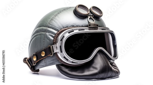 A new grey vintage helmet and wind goggle isolated on white background. Generative Ai