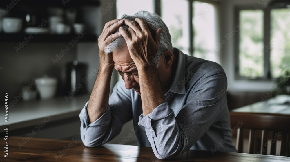 Elderly person suffering from Alzheimer's in the living room Elderly person suffering from Alzheimer's in the living room