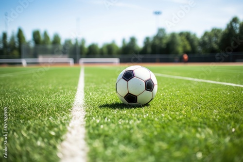 soccer field from a low angle with ball in distance