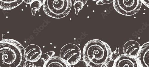 Vector hand-drawn vintage illustration for advertising, banner and bakery menu. A frame for illustrating bread, loaf, bun, croissant and other products in the style of a graphic sketch. bakeries.