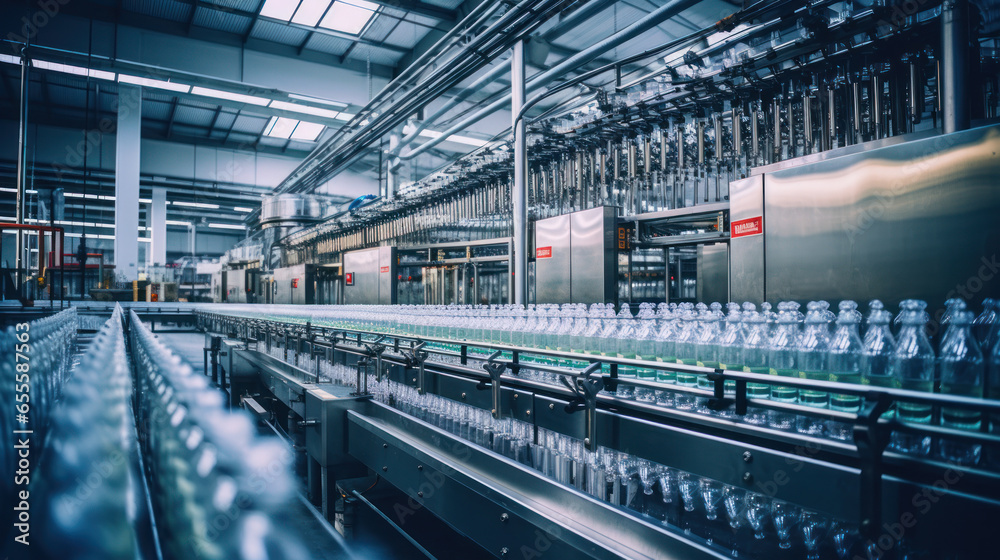 Fototapeta premium Large industrial beverage bottling line