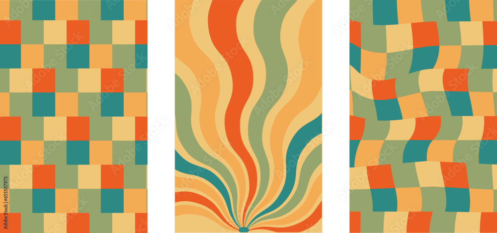Collection of retro checkerboard backgrounds featuring vivid hues. A ...