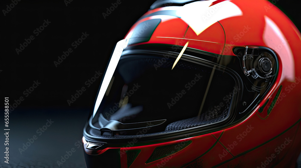 Fototapeta premium Racer helmet on asphalt, karting sport concept. Generative Ai