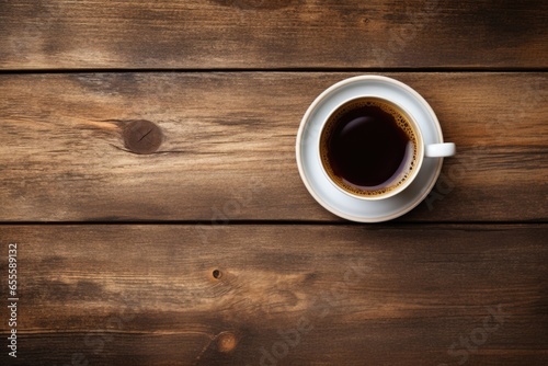 a cup of black coffee on a wooden table
