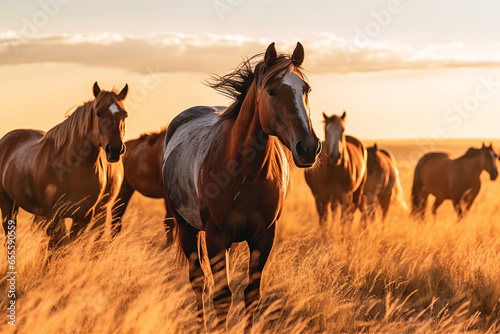 Wild Horse Stallions in the Utah Desert at Sunset. © enter