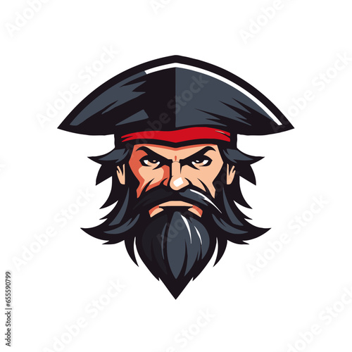 Pirate head vector logo template. Pirate head with beard and mustache.