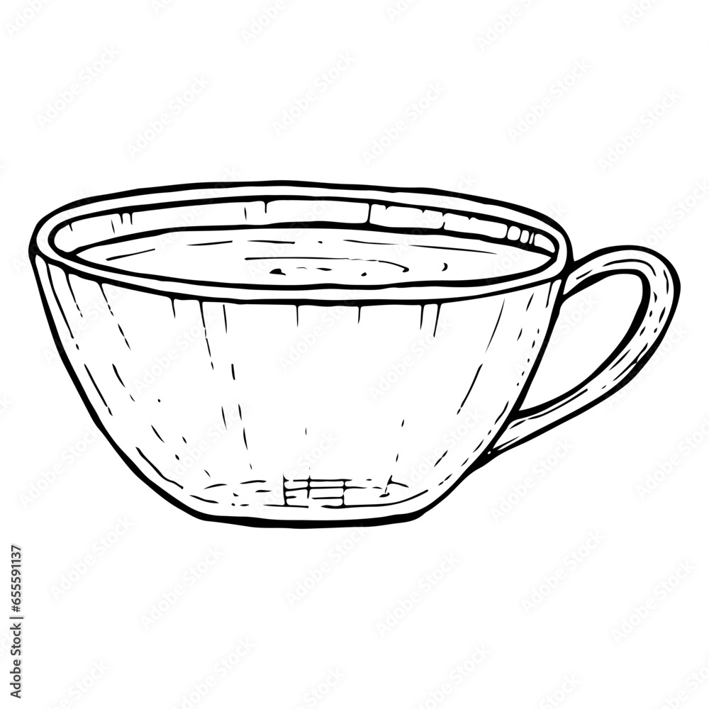 Vetor de Hand drawn glass tea cup black and white vector illustration