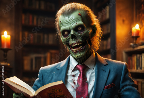 Zombie reads book. Generati...