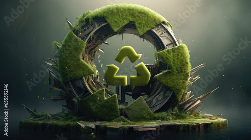 Green recycle symbol machinery style