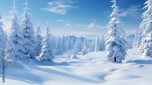 Christmas landscape beautiful winter scenery with christmas trees and snow