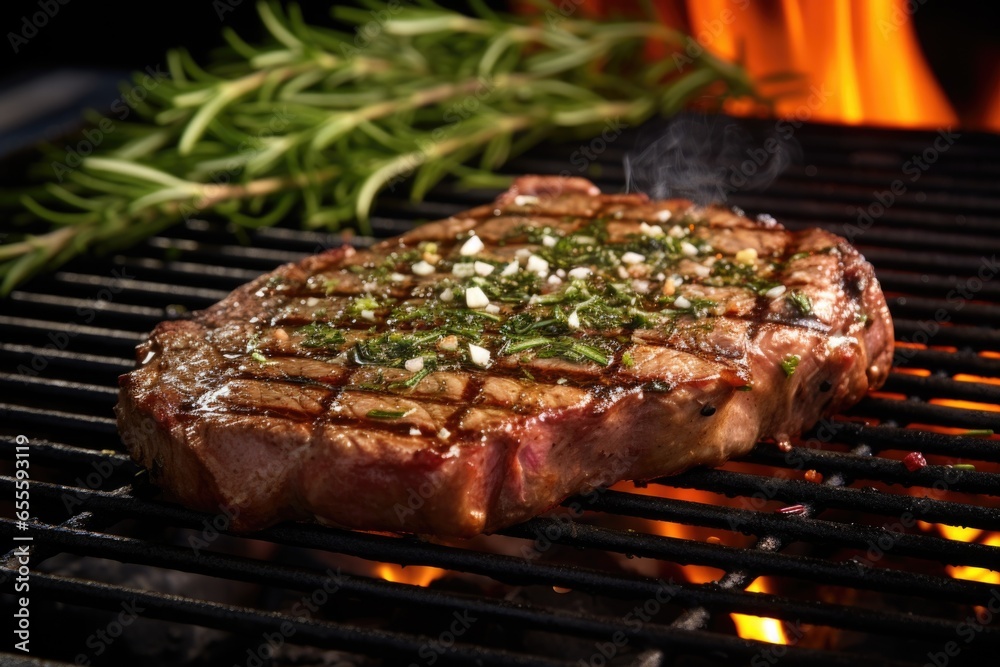 premium steak l-arginine source with herbs on a grill