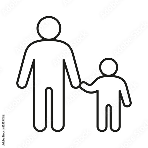 Adult person and child, family support, line icon. Parent escort kid, babysitter. Vector illustration