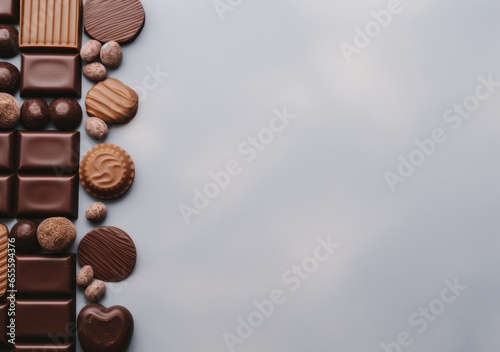 Border of chocolate isolated on white background. AI Generative.
