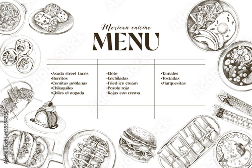 Mexican food dishes seamless pattern