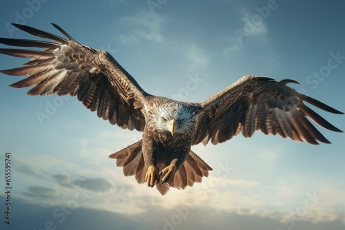 Aerial avian predator soaring through the sky. Generative AI © Elizabeth