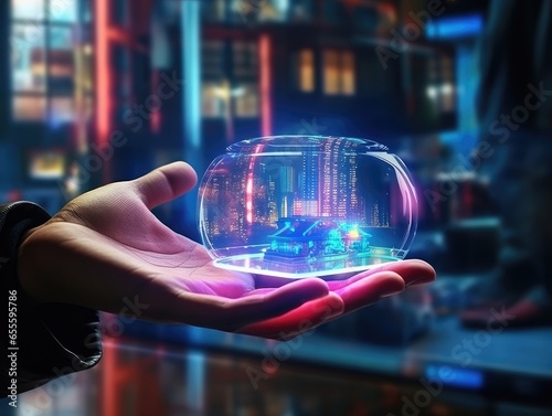 Wallpaper Mural ai global network technology, hologram with light and hand of human with color glow in sci-fi futuristic concept, particle with digital data, cyber information, science and life Torontodigital.ca