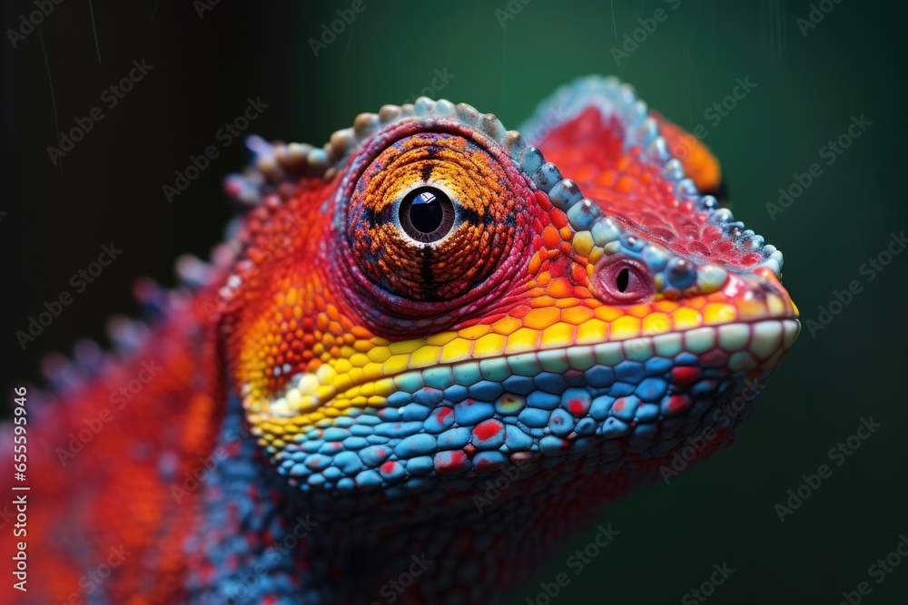 close-up of a chameleon changing color