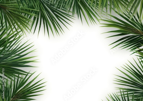 Group of green leaf frame on white. Summer palm leaves on White background, AI Generative. © peacehunter