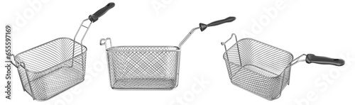 фотографія Set of steel fryer grid on a white background. 3d illustration