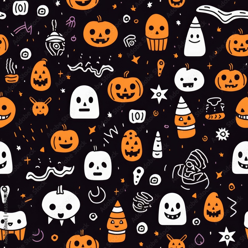 simple seamless doodle halloween themed pattern. AI Generative. simple seamless doodle halloween themed pattern. AI Generative.