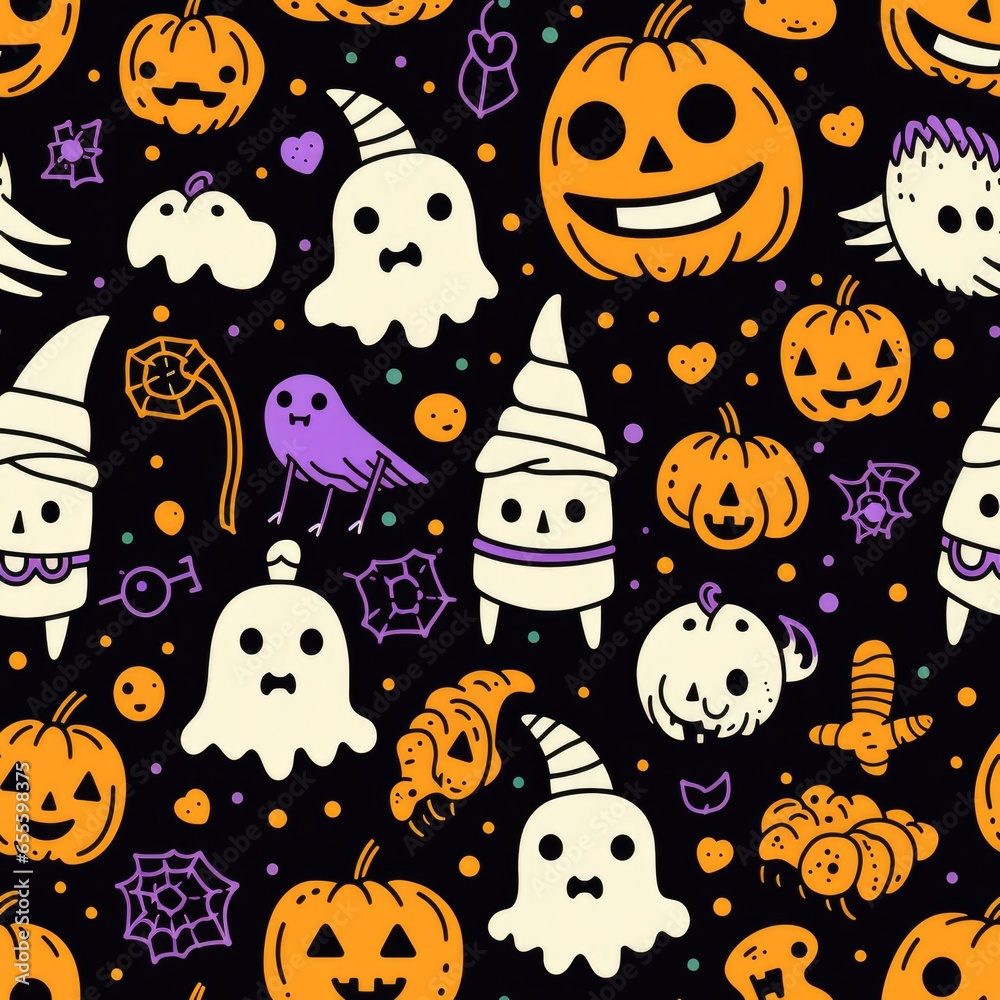 simple seamless doodle halloween themed pattern. AI Generative. simple seamless doodle halloween themed pattern. AI Generative.