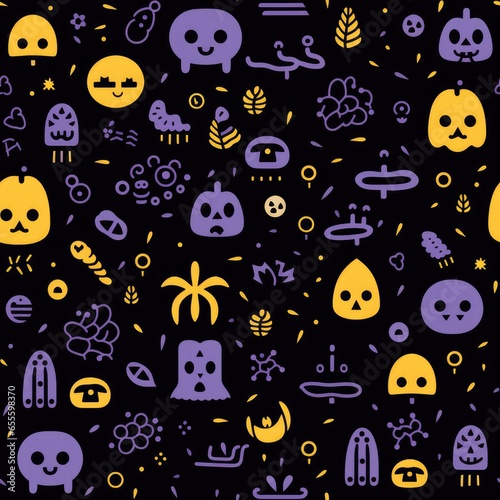 simple seamless doodle halloween themed pattern. AI Generative. © peacehunter