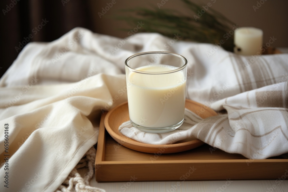 Obraz premium a cup of warm milk on a nightstand