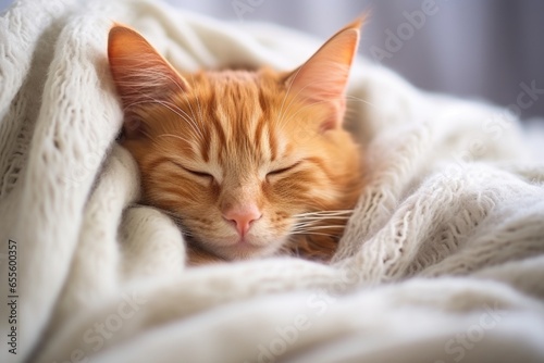 cat sleeping peacefully on a soft blanket