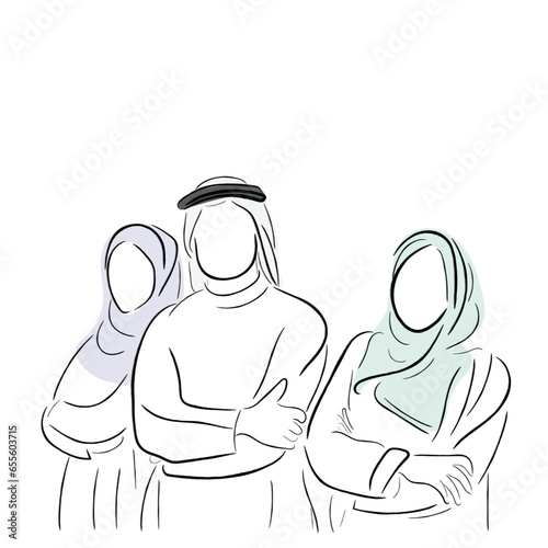 line art vector of arab business people. Arabian culture line art. illustration of arabian people