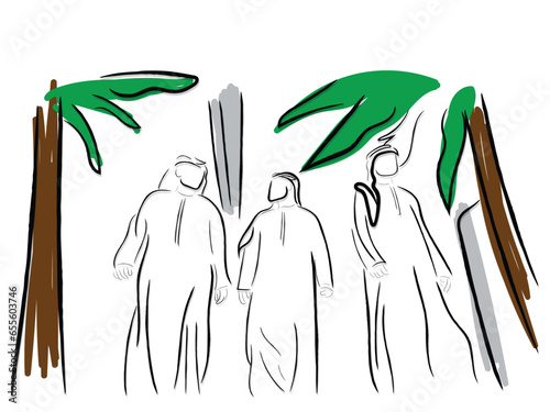 line art vector of arab business people. Arabian culture line art.