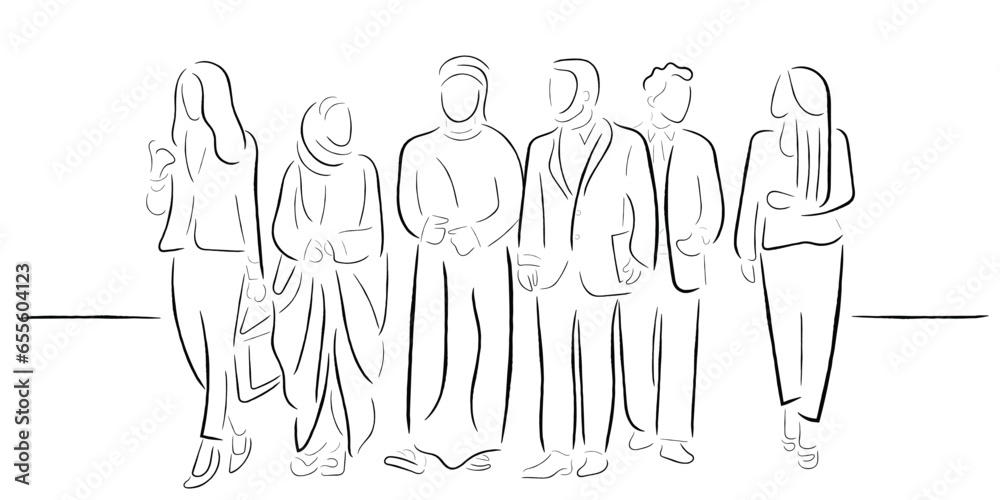 hand drawn sketch of a group of people with pencil hand drawn sketch of a group of people with pencil