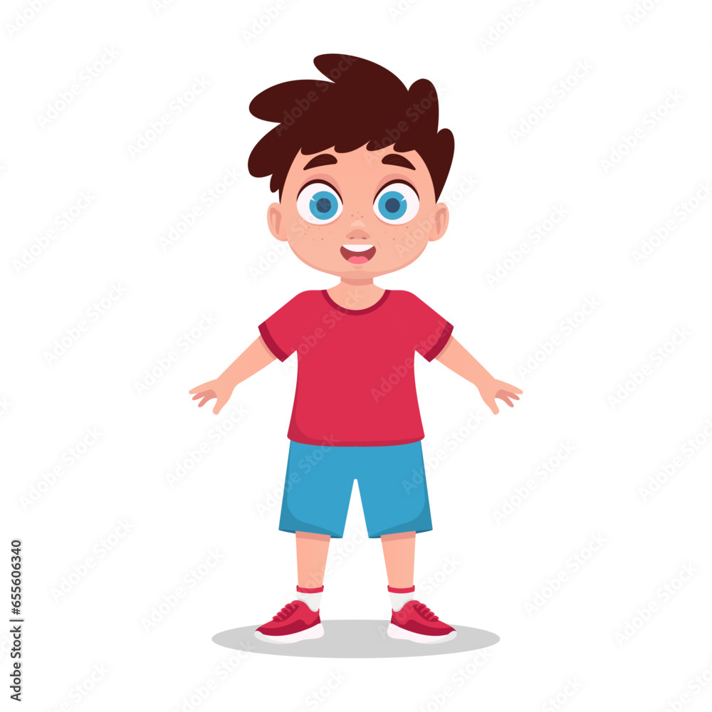 Vector cute happy boy in shorts and t-shirt Vector cute happy boy in shorts and t-shirt