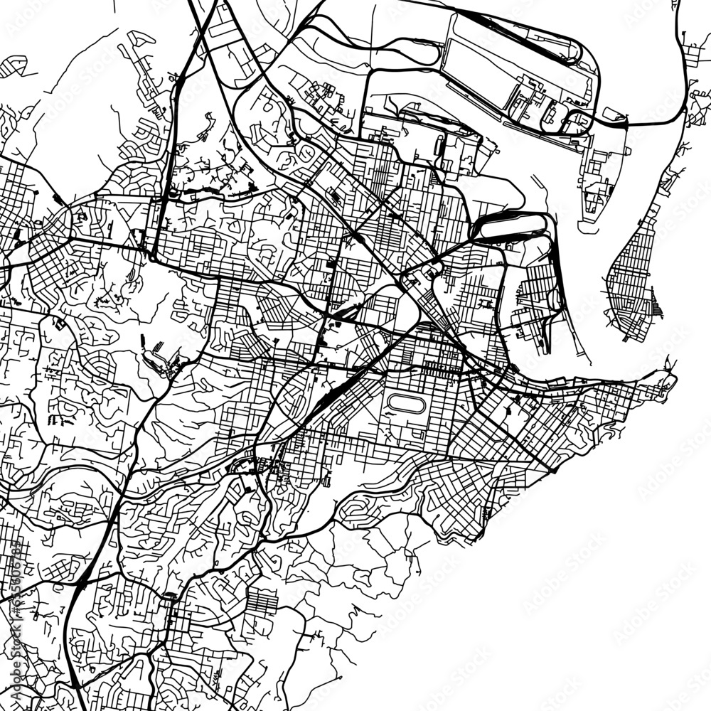 Fototapeta premium 1:1 square aspect ratio vector road map of the city of Newcastle in Australia with black roads on a white background.