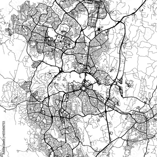 1:1 square aspect ratio vector road map of the city of  Canberra in  Australia with black roads on a white background.